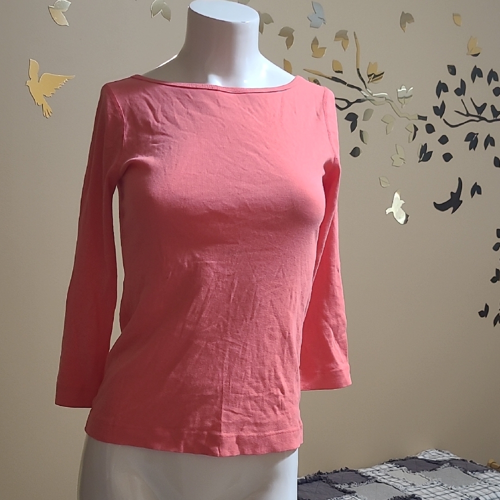 3 Dots Made in USA 100% Cotton Size Small Three Quarter Sleeves Coral T shirt